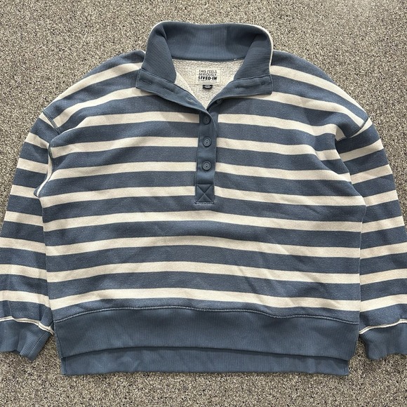 American Eagle Outfitters Tops - American Eagle Sweatshirt Womens S Top Big Hug Henley Striped Blue Lived In